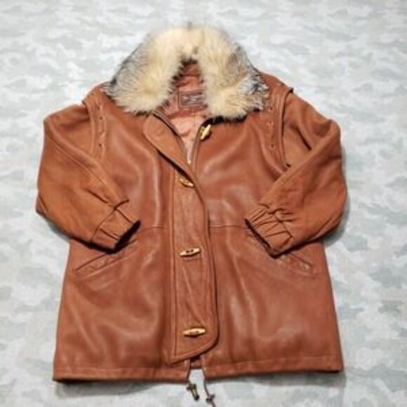 Vintage Fur Creation Jacket Womens Large Brown Leather Thermolite Full Zip - Picture 2 of 9